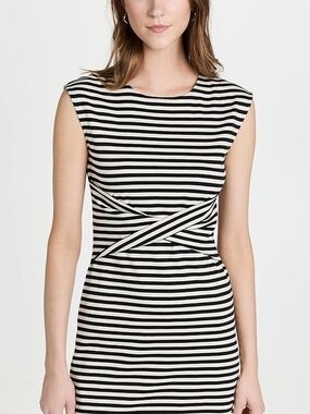Theory NWT Black and White Striped Twist-Waist Dress